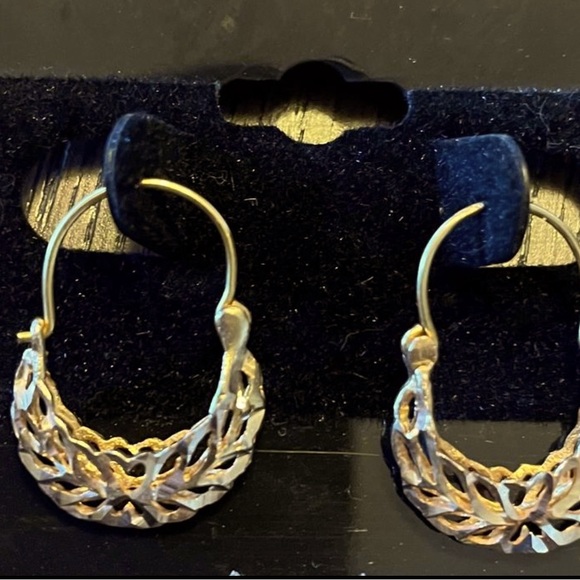 Gold Real 10k Canasta Earrings - Picture 1 of 2